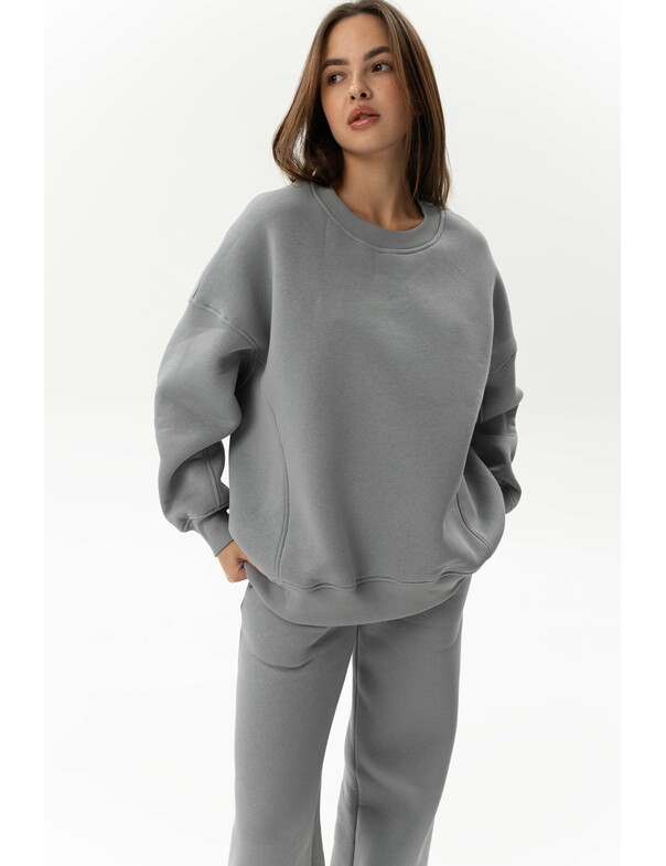 Свитшот премиум оверсайз на флисе цвет тёмно-капучиновый 7