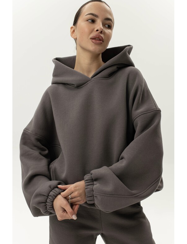 Унисекс оверсайз худи с рельефами на стяжках на флисе обновленный