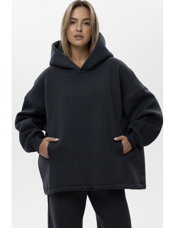 Унисекс оверсайз худи с рельефами на стяжках на флисе