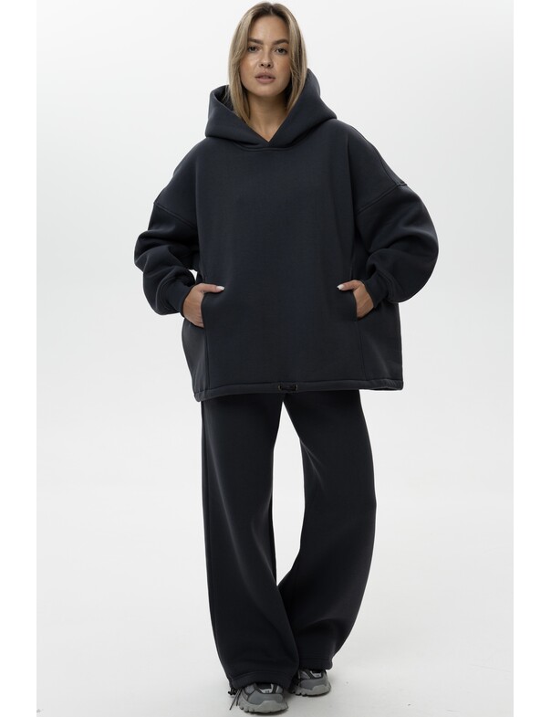 Унисекс оверсайз худи с рельефами на стяжках на флисе