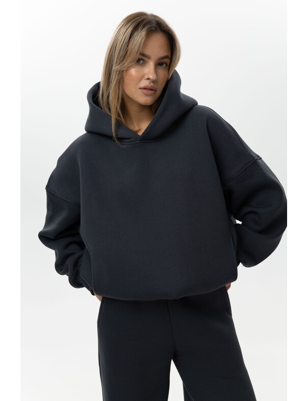 Унисекс оверсайз худи с рельефами на стяжках на флисе