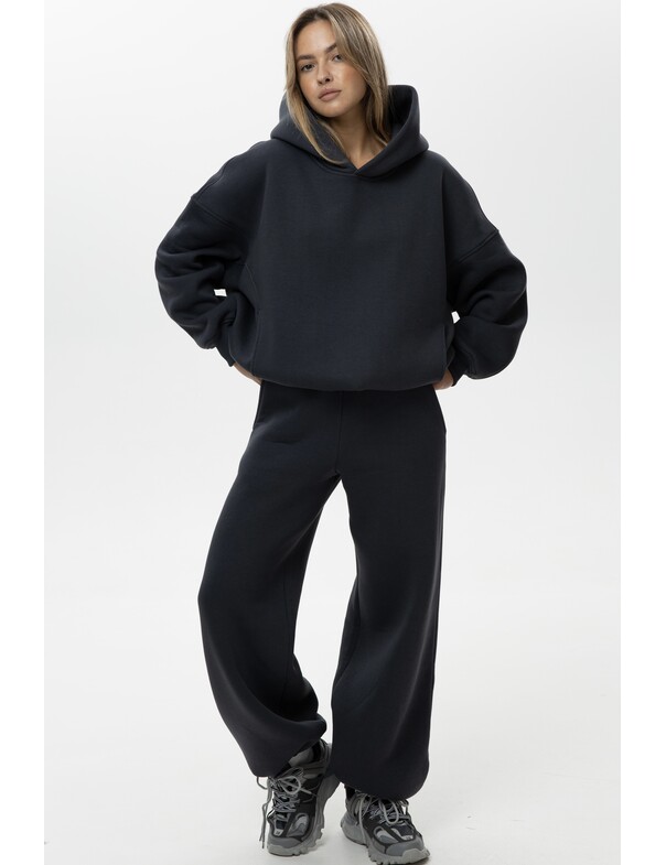 Унисекс оверсайз худи с рельефами на стяжках на флисе