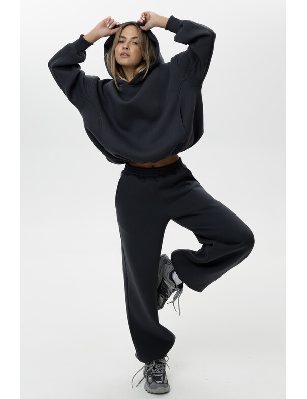 Унисекс оверсайз худи с рельефами на стяжках на флисе