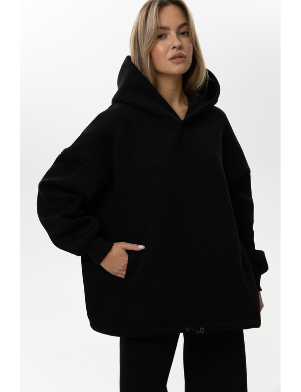 Унисекс оверсайз худи с рельефами на стяжках на флисе