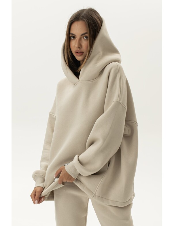 Унисекс оверсайз худи с рельефами на стяжках на флисе