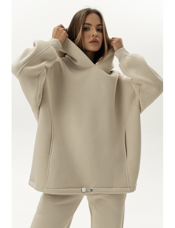 Унисекс оверсайз худи с рельефами на стяжках на флисе