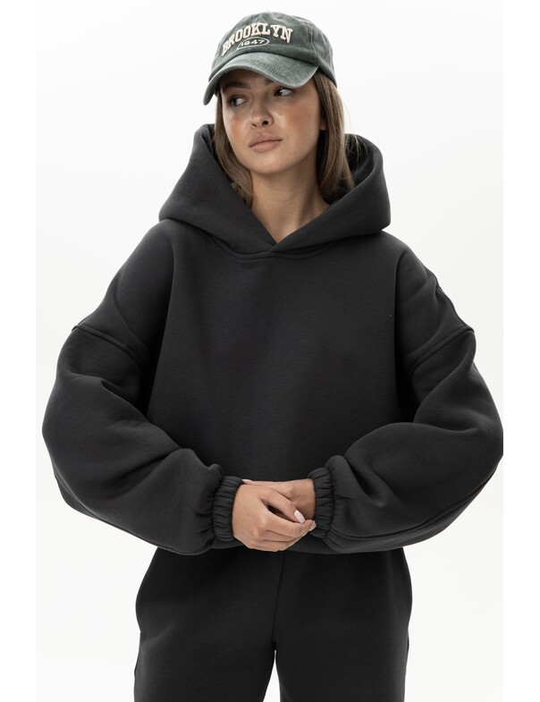 Унисекс оверсайз худи с рельефами на стяжках на флисе обновленный