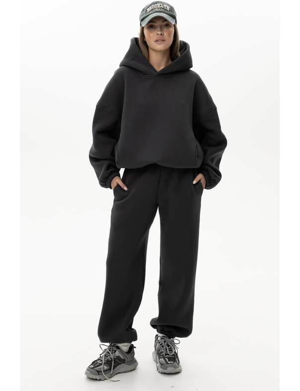 Унисекс оверсайз худи с рельефами на стяжках на флисе обновленный