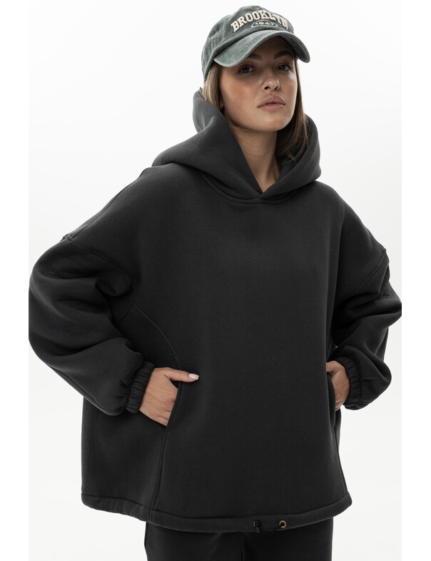 Унисекс оверсайз худи с рельефами на стяжках на флисе обновленный