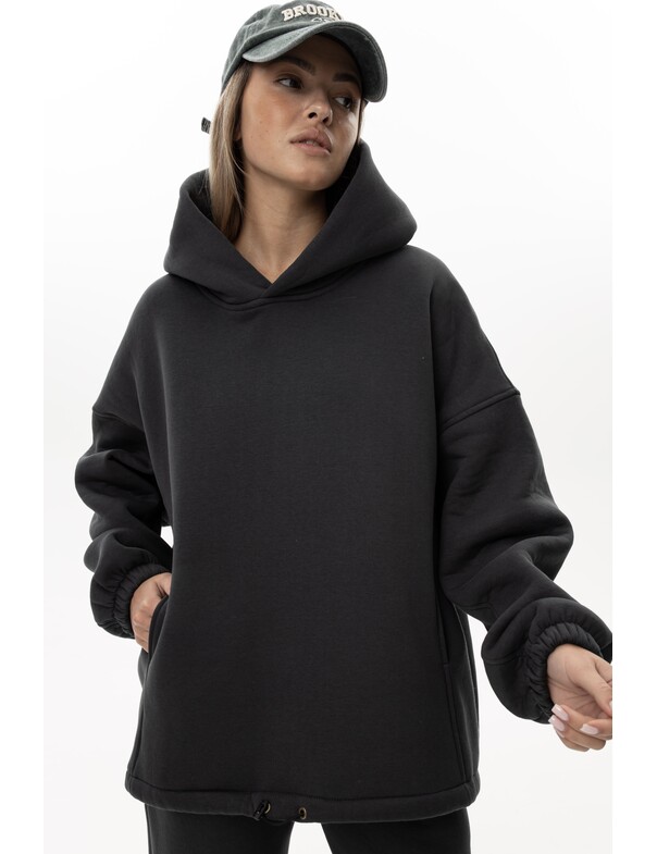 Унисекс оверсайз худи с рельефами на стяжках на флисе обновленный