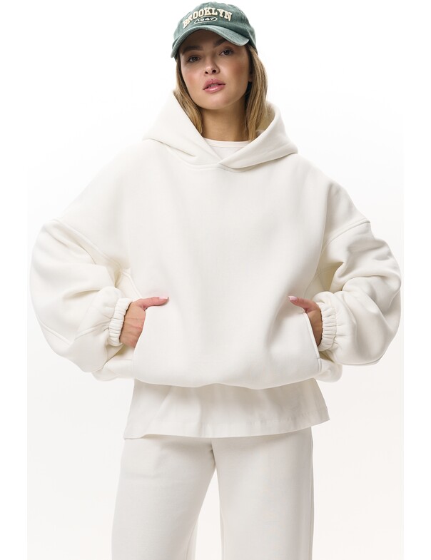 Унисекс оверсайз худи с рельефами на стяжках на флисе обновленный