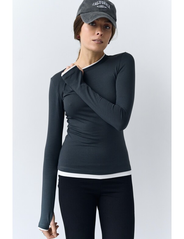Женский приталенный двошаровий лонгслив