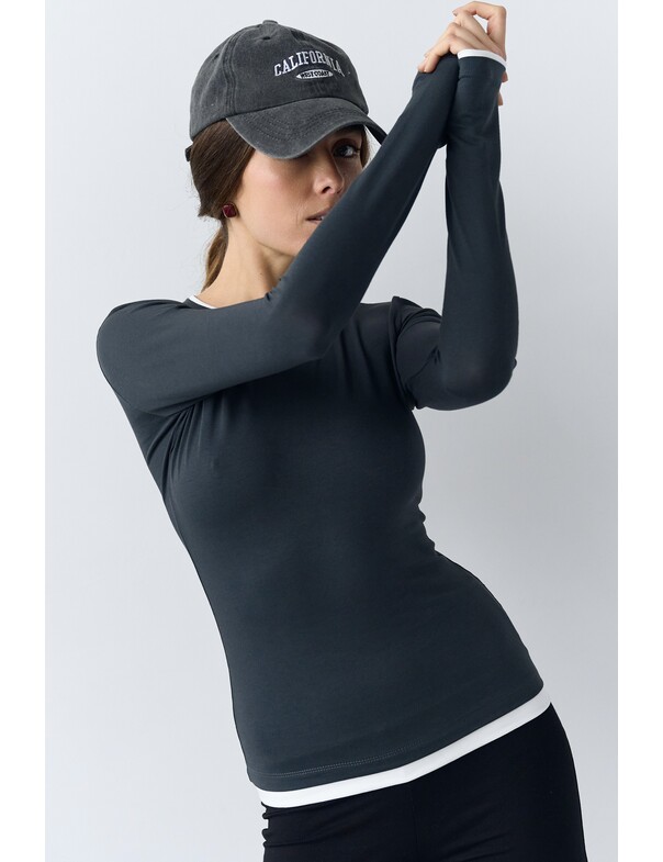 Женский приталенный двошаровий лонгслив