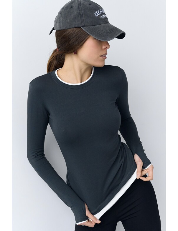 Женский приталенный двошаровий лонгслив