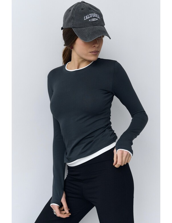 Женский приталенный двошаровий лонгслив