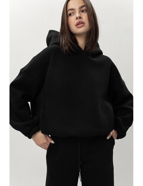 Унисекс оверсайз худи с рельефами на стяжках на флисе обновленный