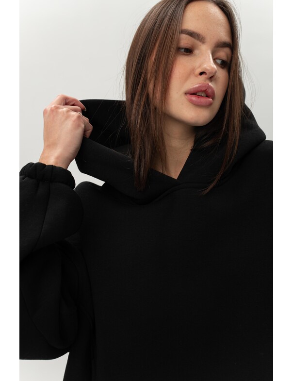 Унисекс оверсайз худи с рельефами на стяжках на флисе обновленный