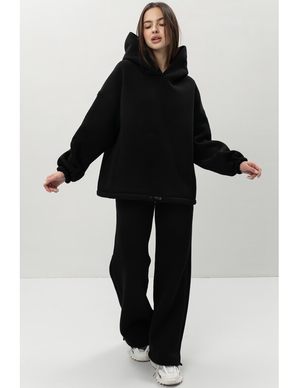 Унисекс оверсайз худи с рельефами на стяжках на флисе обновленный