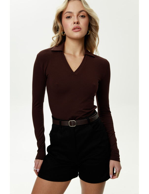 Лонгслів приталений з воротніком