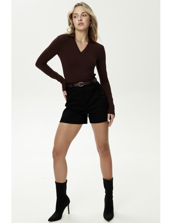 Лонгслив приталенный с воротником