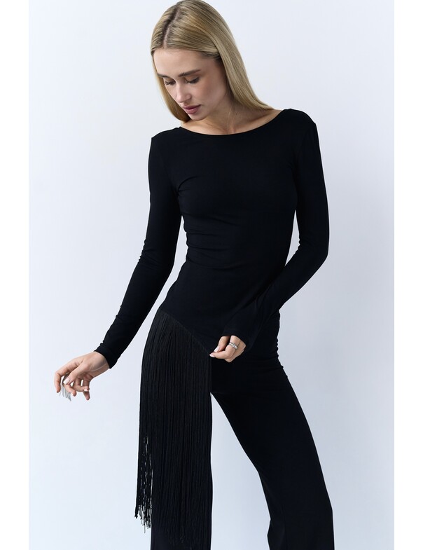 Лонгслив с бахромой сбоку