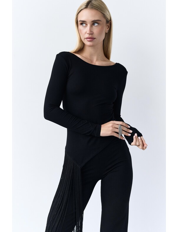 Лонгслив с бахромой сбоку