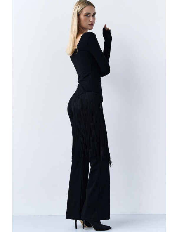 Лонгслів з бахромой збоку