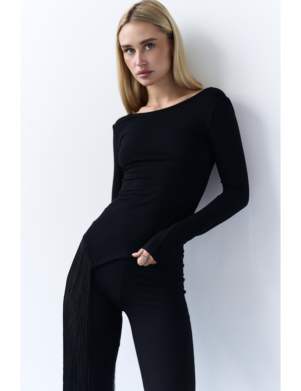 Лонгслив с бахромой сбоку