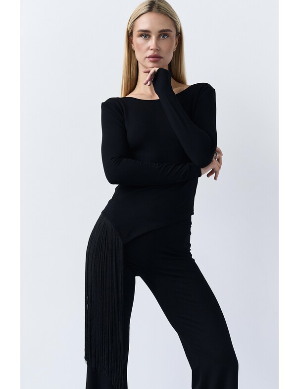 Лонгслив с бахромой сбоку