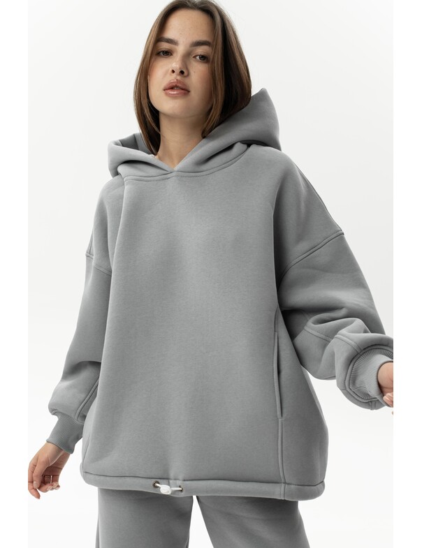 Унисекс оверсайз худи с рельефами на стяжках на флисе