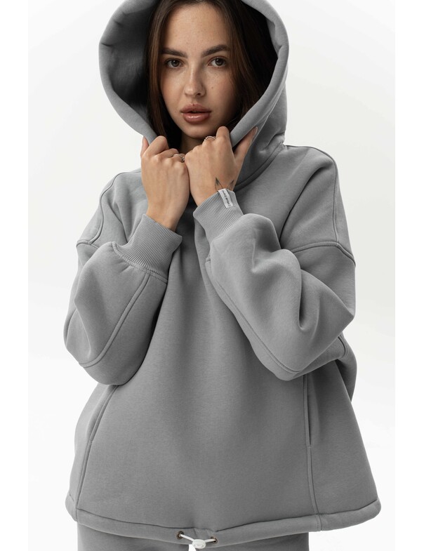 Унисекс оверсайз худи с рельефами на стяжках на флисе