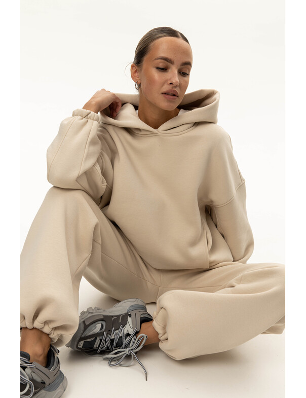 Унисекс оверсайз худи с рельефами на стяжках на флисе обновленный