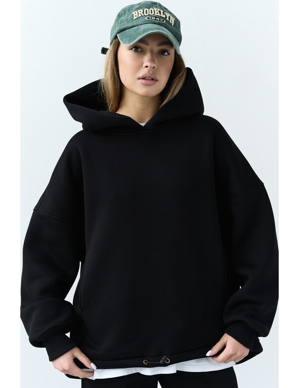 Унисекс оверсайз худи с рельефами на стяжках на флисе