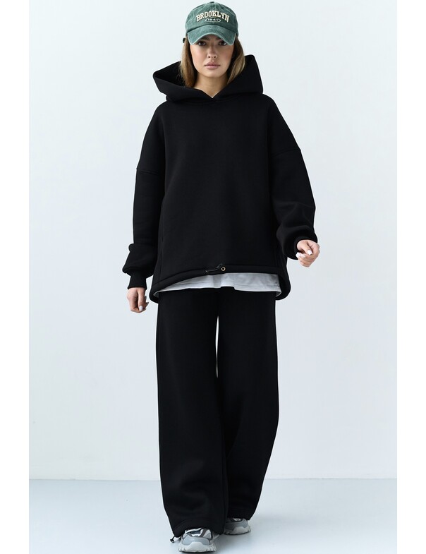 Унісекс оверсайз худі з рельєфами на стяжках на флісі