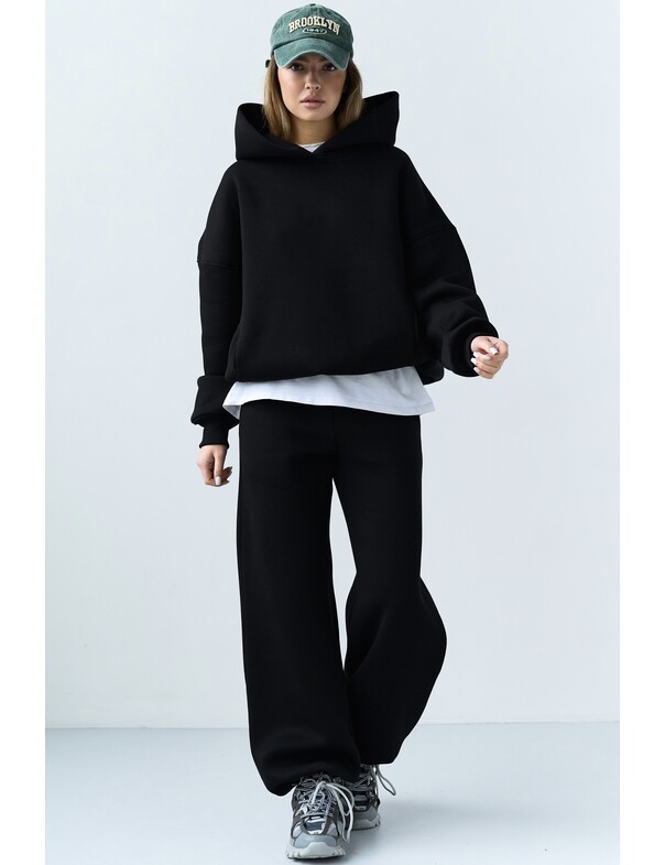 Унисекс оверсайз худи с рельефами на стяжках на флисе