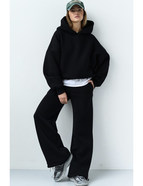 Унисекс оверсайз худи с рельефами на стяжках на флисе