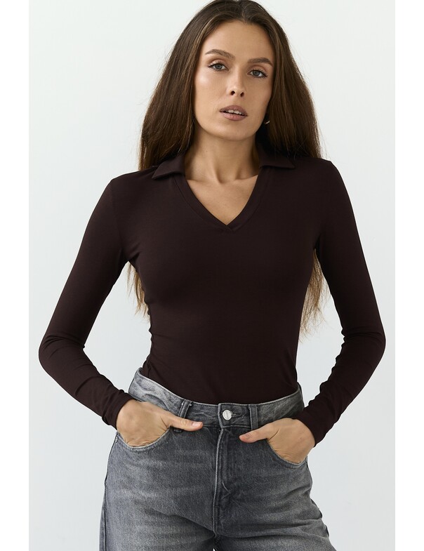 Лонгслив приталенный с воротником