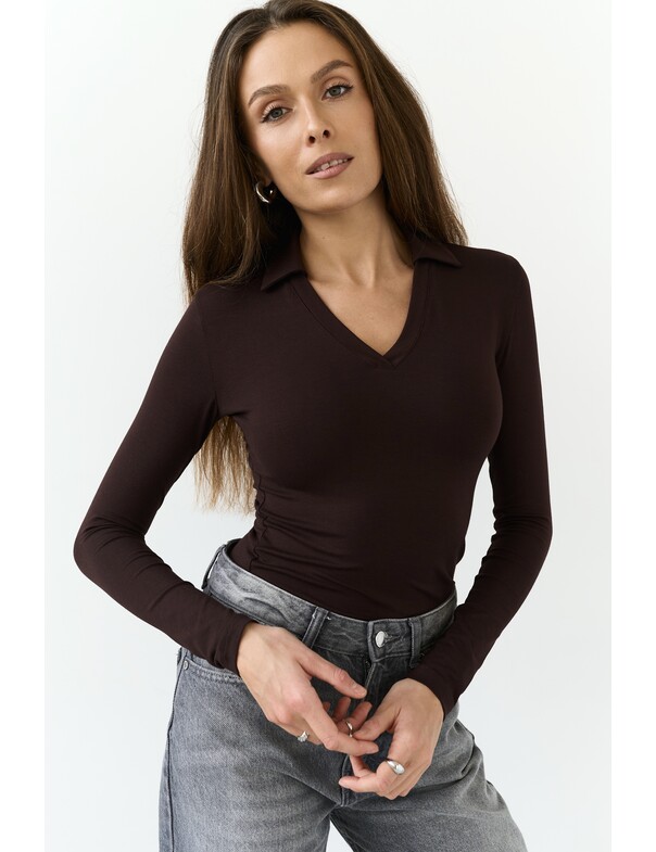 Лонгслив приталенный с воротником