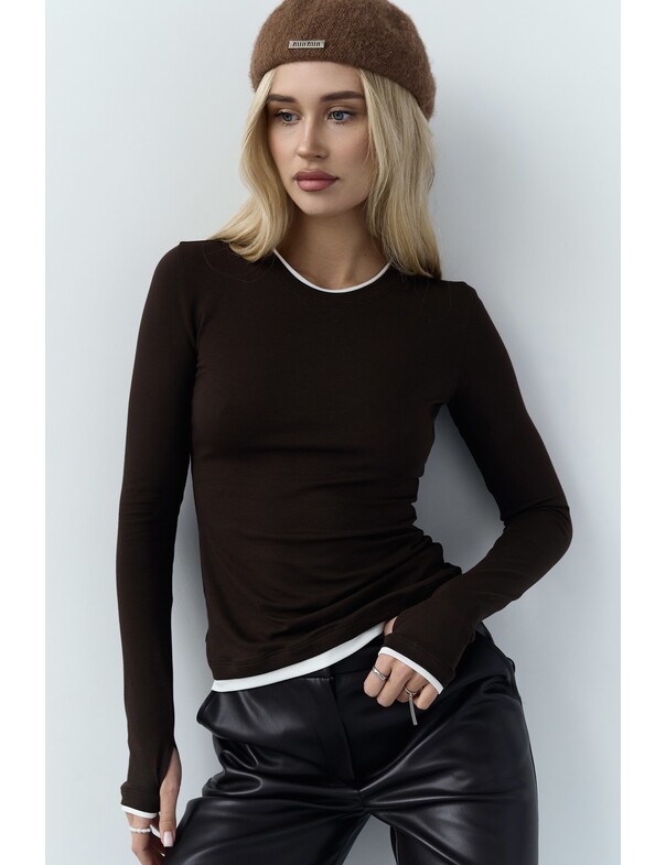 Женский приталенный двошаровий лонгслив