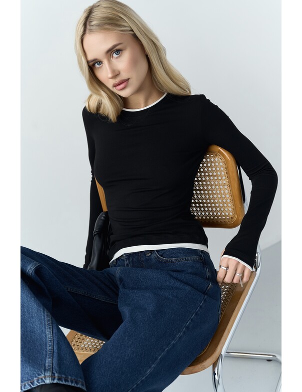 Женский приталенный двошаровий лонгслив