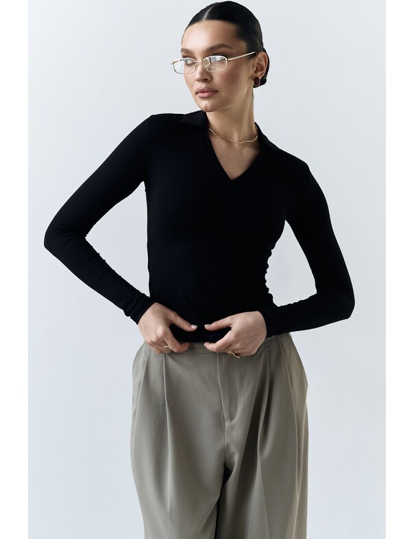 Лонгслив приталенный с воротником