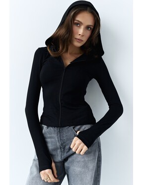 Лонгслів на блискавці з капюшоном