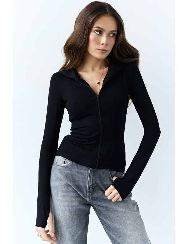 Лонгслів на блискавці з капюшоном