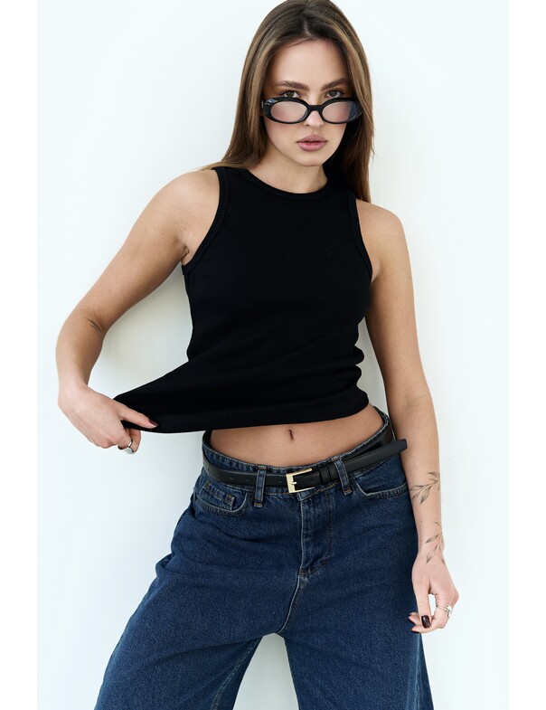 Жіноча майка класична із щільного рубчика колір чорний 11