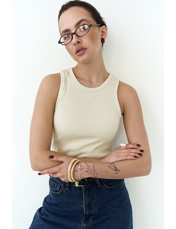Жіноча майка класична із щільного рубчика колір фісташковий 16