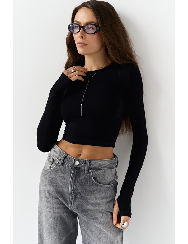 Лонгслів топ з вирізом на пальчик